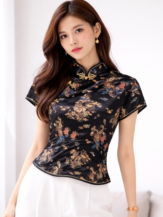 Silky Satin Mandarin Collar Blouse